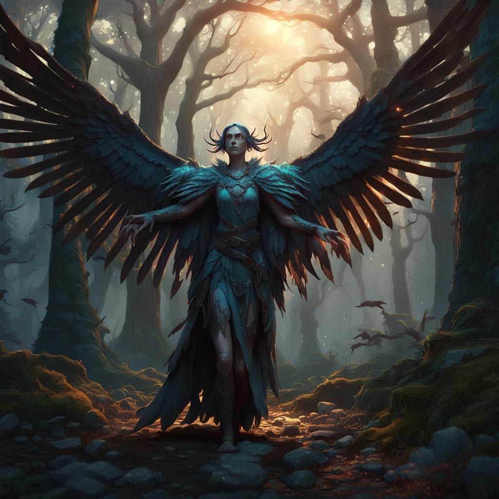 Evil Elf Woman with Vulture Wings, Concept Art