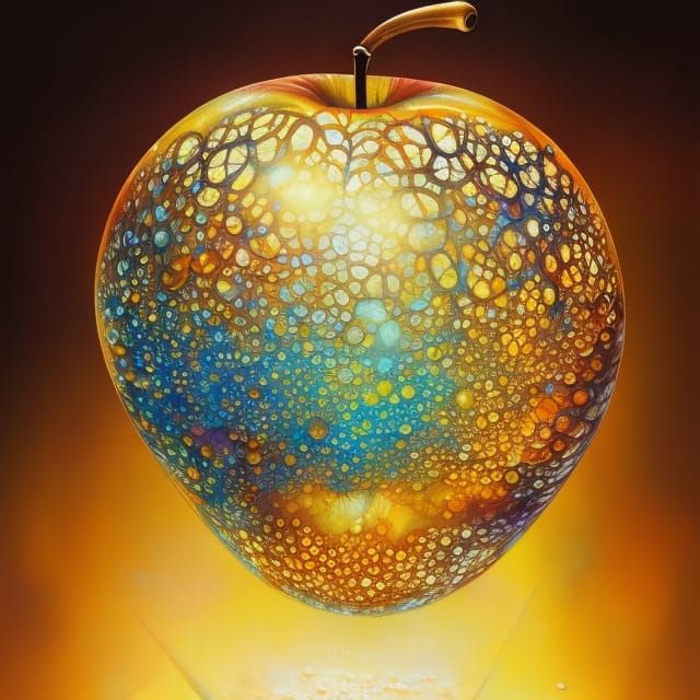 Glass Apple with Dripping Fractal Honey Paint