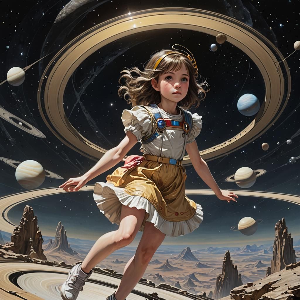 Girl Fluttering on Saturn's Rings