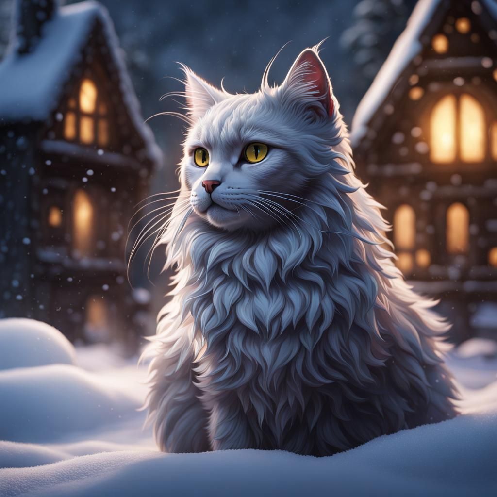 Cat in Snow: Detailed Matte Painting
