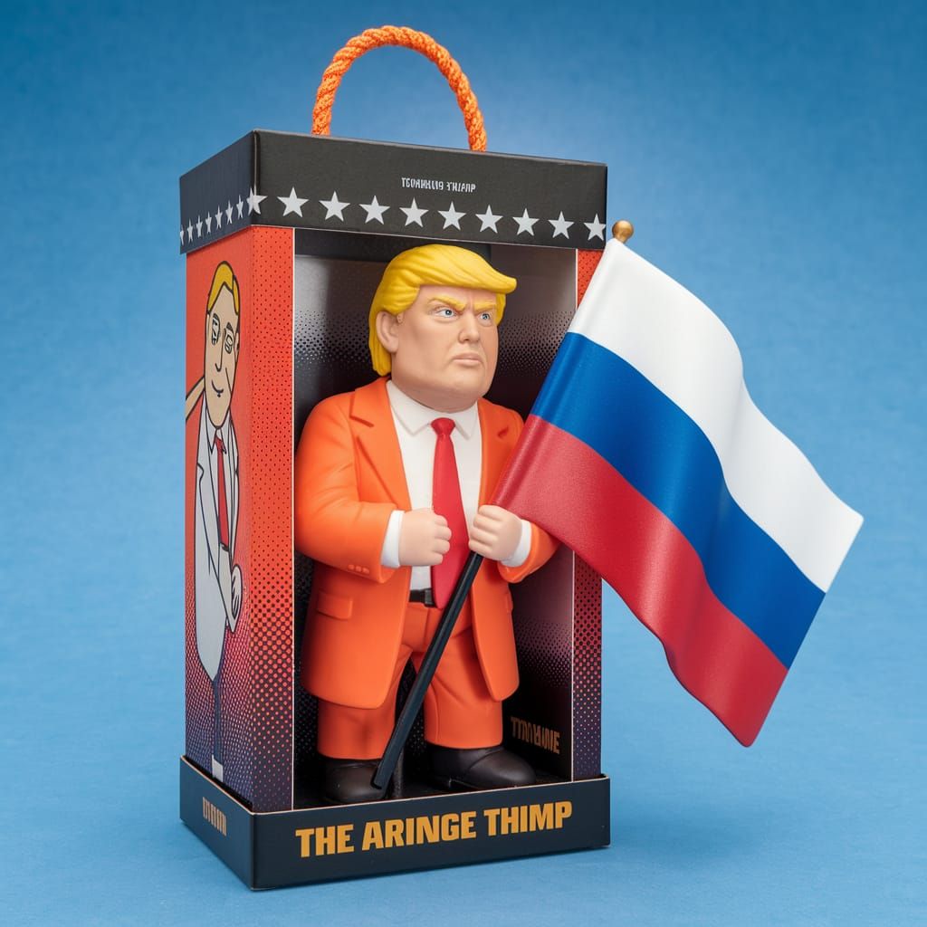 Comic Book Masterpiece of Donald Trump Holding Russian Flag