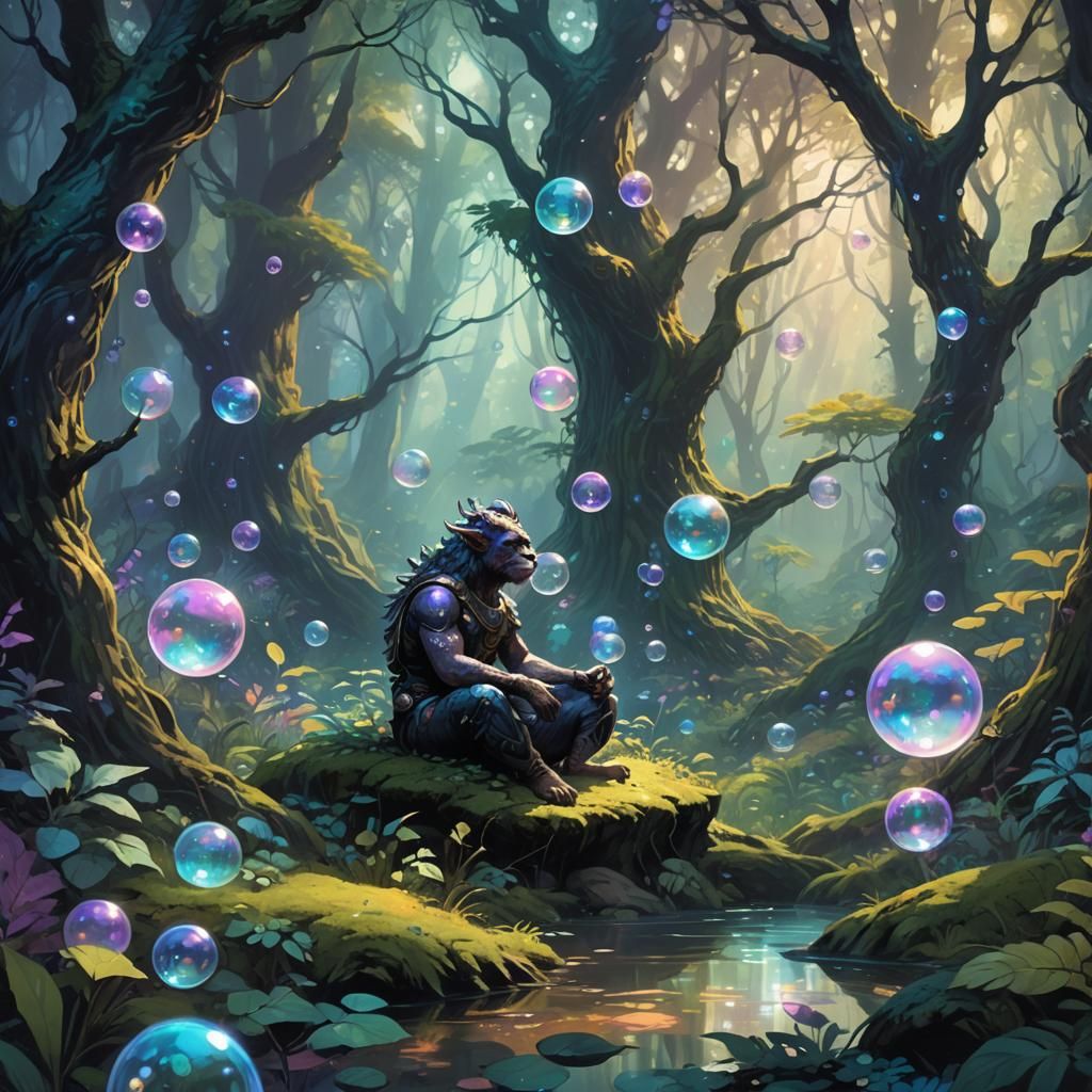Fantasy Creature in Lush Forest, Frazetta Style