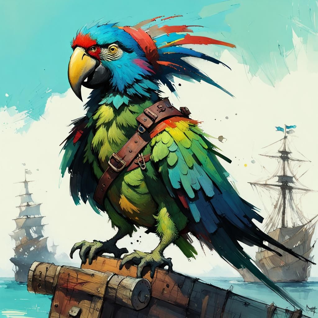 Pirate Parrot in Fantasy Art Style