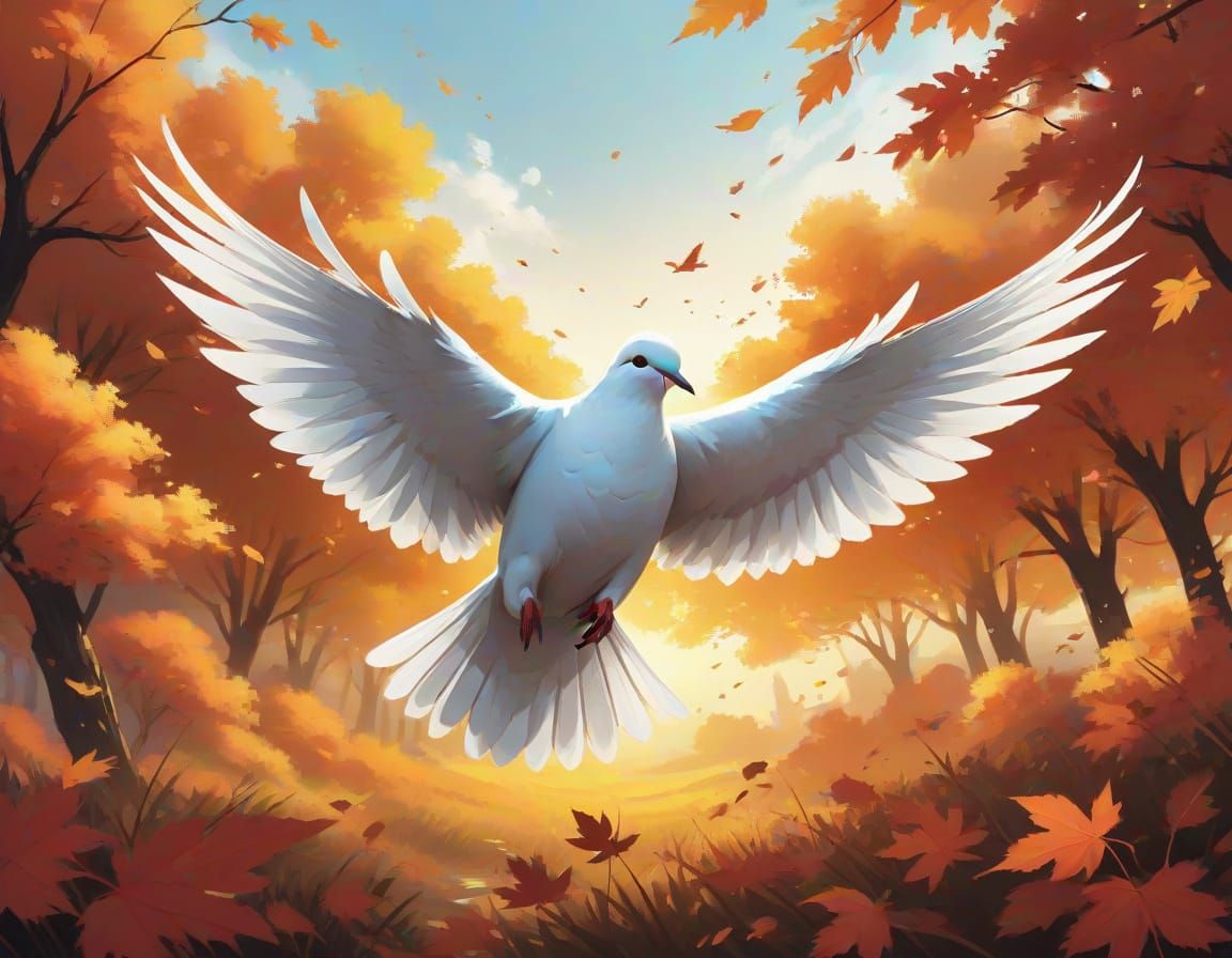 Serene Dove in Sunset Maple Field