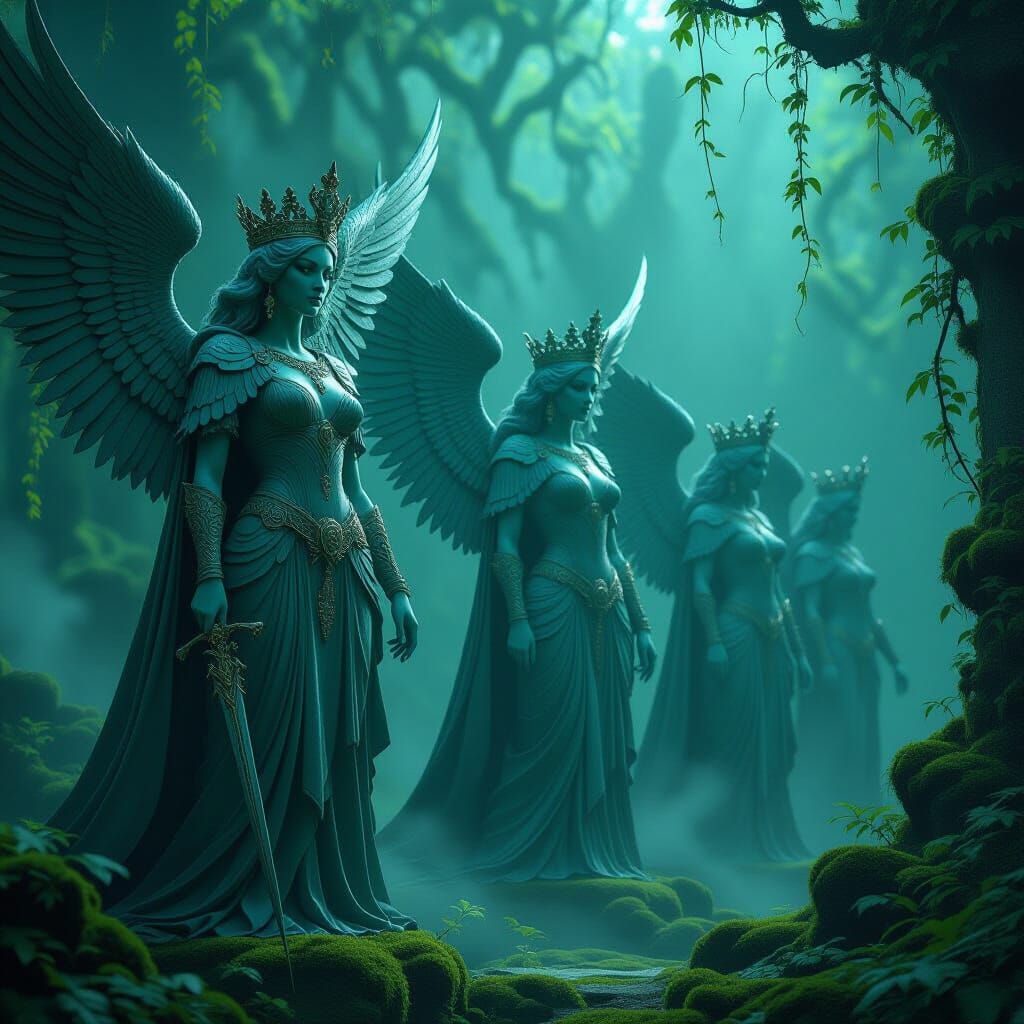Mystical Forest of Ancient Winged Queens