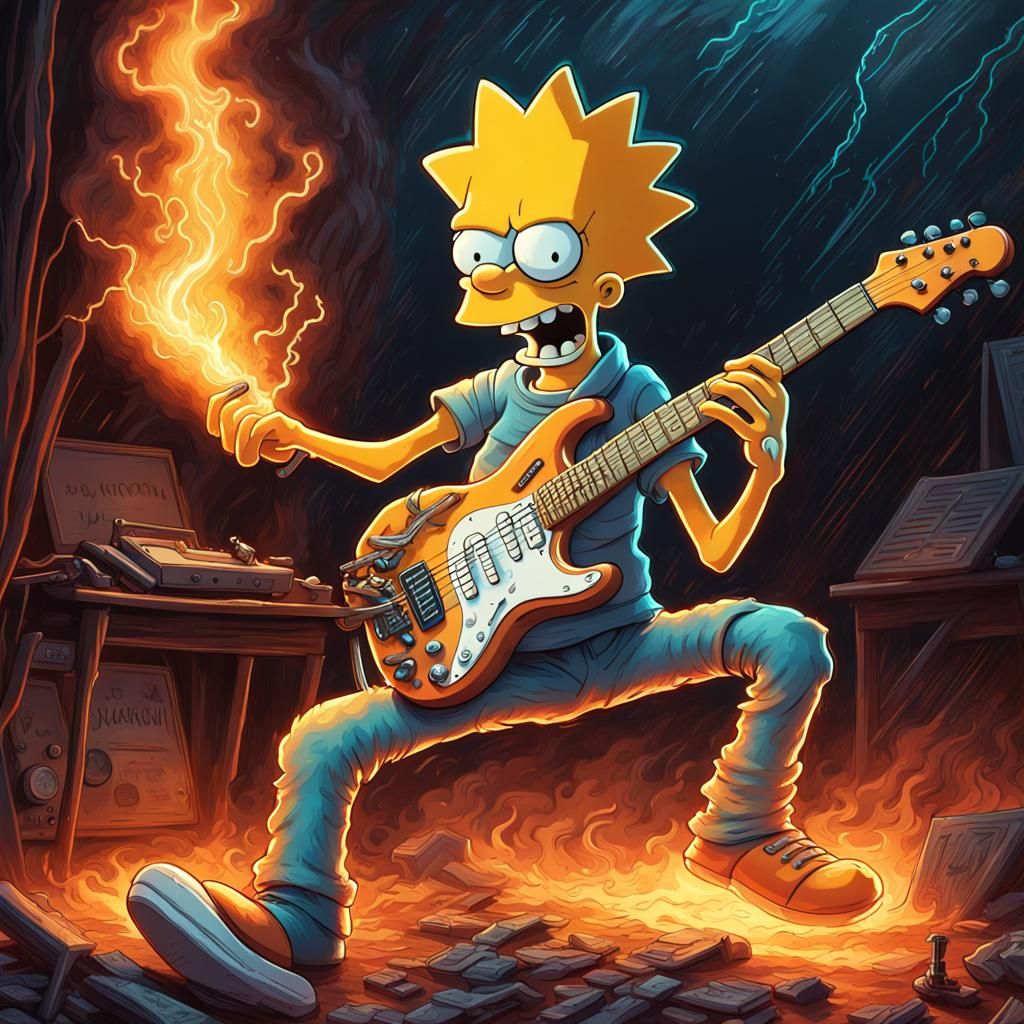 Bart Simpson's Electric Guitar Skeleton Portrait