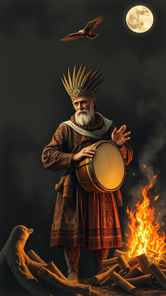 Solemn Hungarian Táltos Beats Drum by Firelit, Majestic Turu...