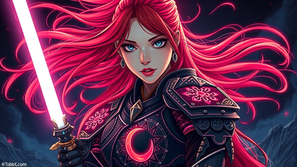 Female Samurai Jedi Master in Gothic-Neon Armor