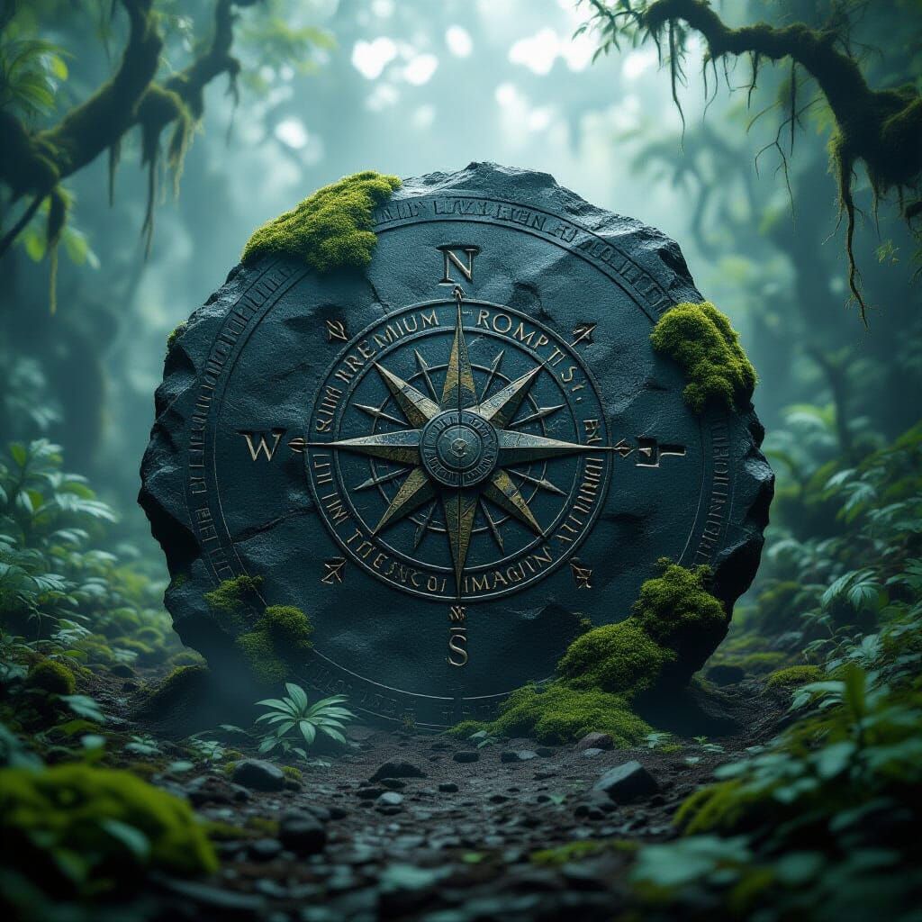 Mysterious Obsidian Disk in Ancient Stone Engraving Style