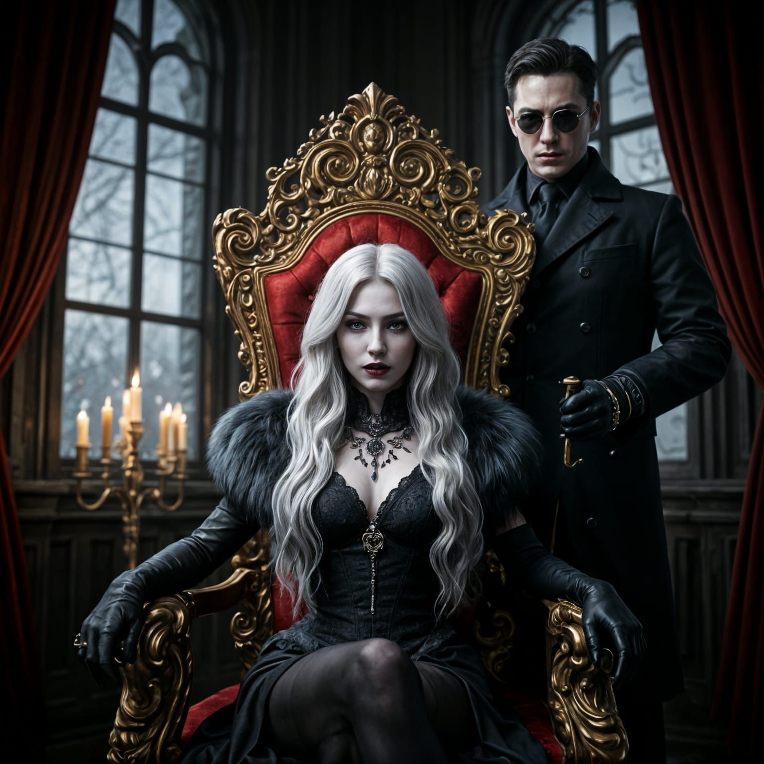 Ethereal Vampire Queen Reigns from Gothic Throne