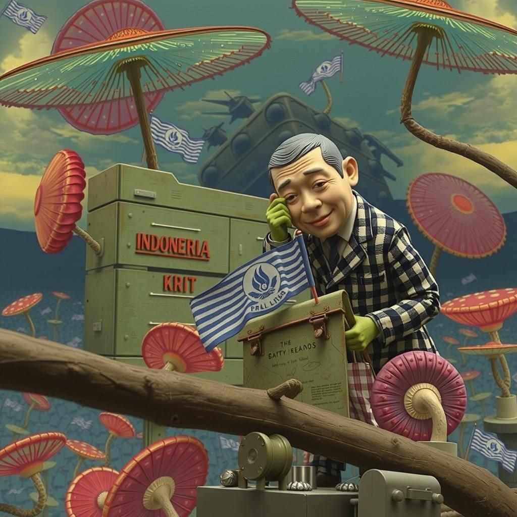 Porcelain Bureaucrats Counting Mushrooms in Dystopian Landsc...