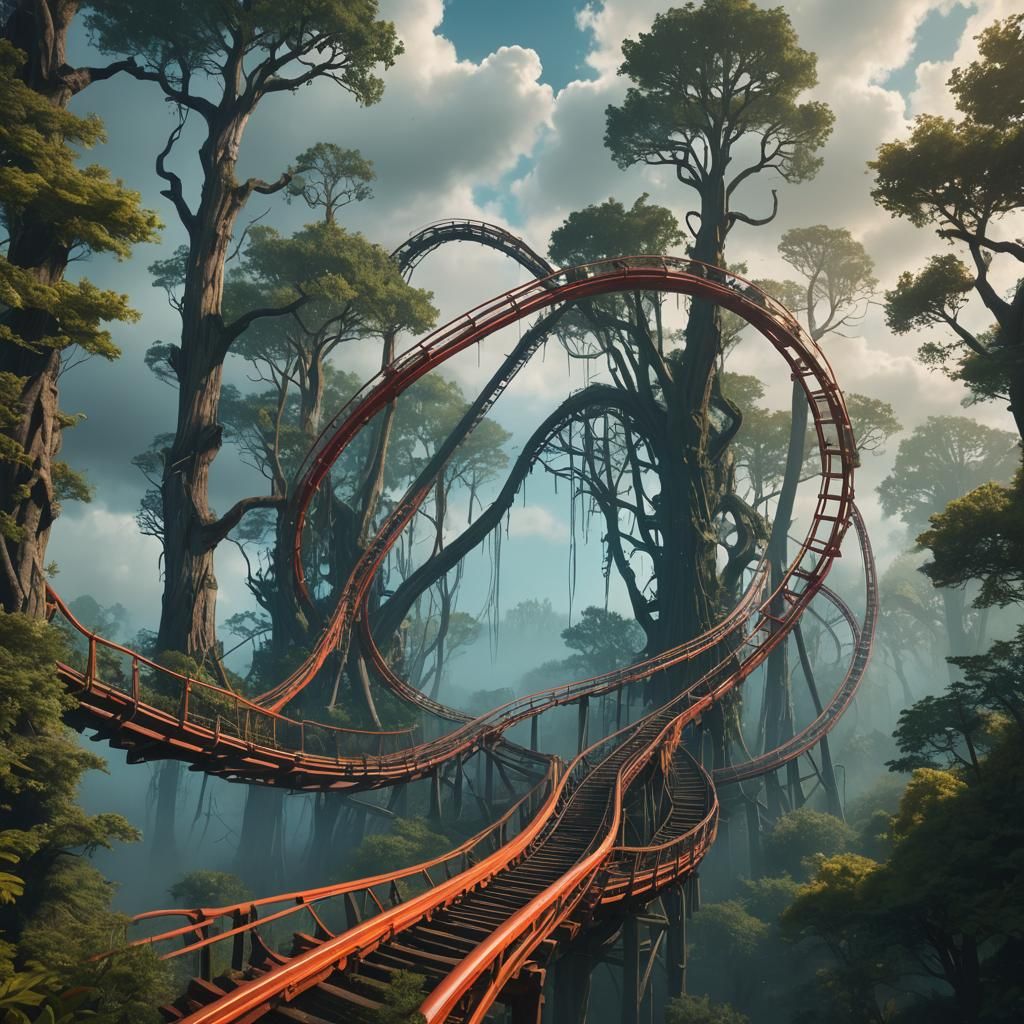 Mystical Forest Rollercoaster, Matte Painting Style