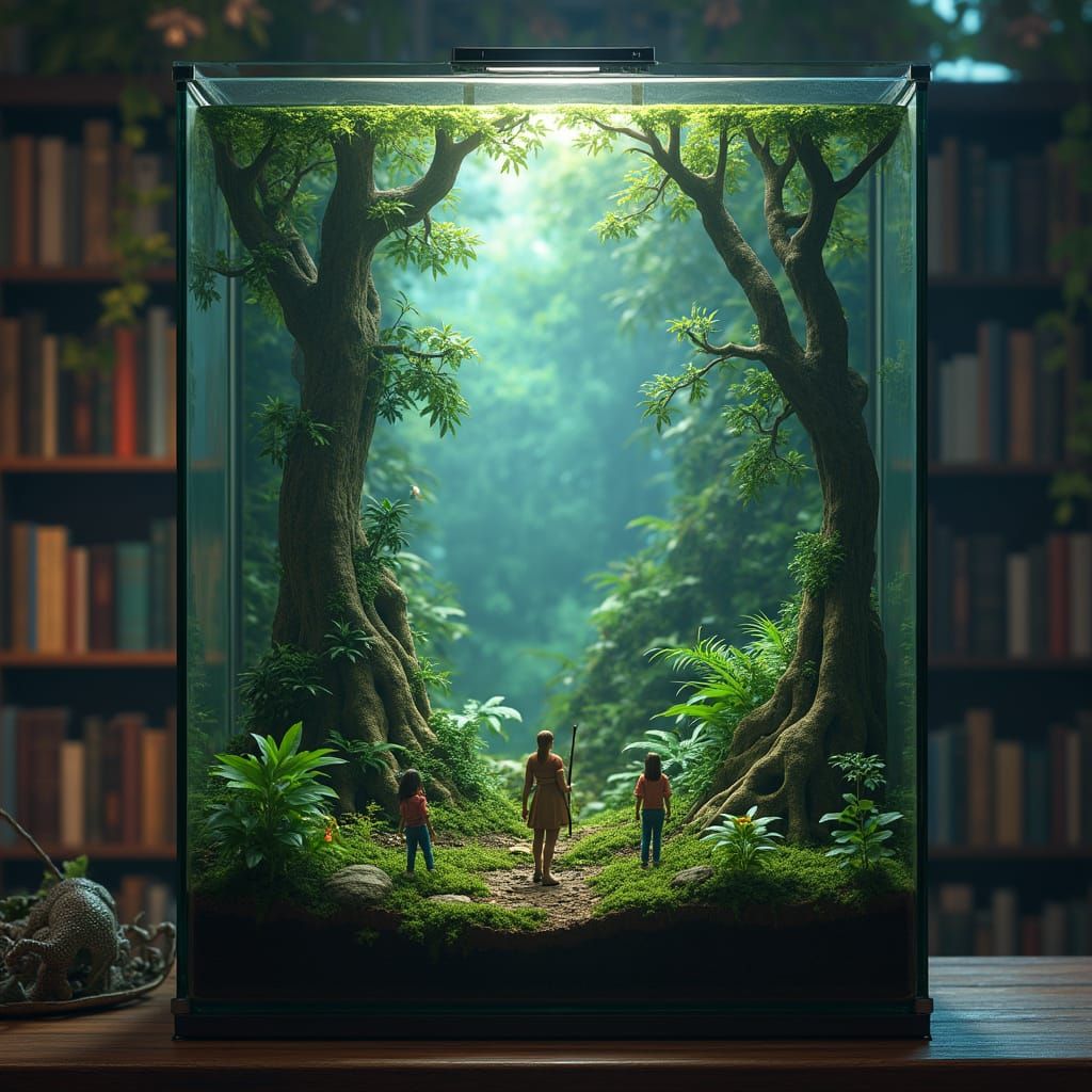Whimsical Terrarium World with Dense Jungle and Tiny Explore...