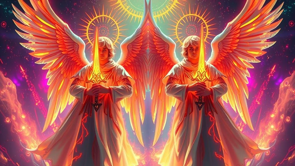Majestic Archangels in Neon-Hued Glory