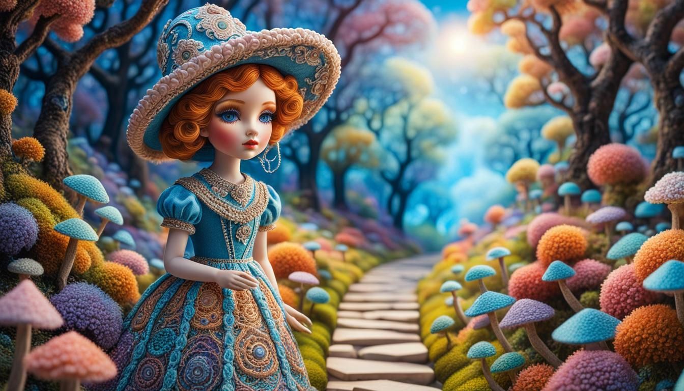 Girl with Floral Hat in Surreal Fantasy Style