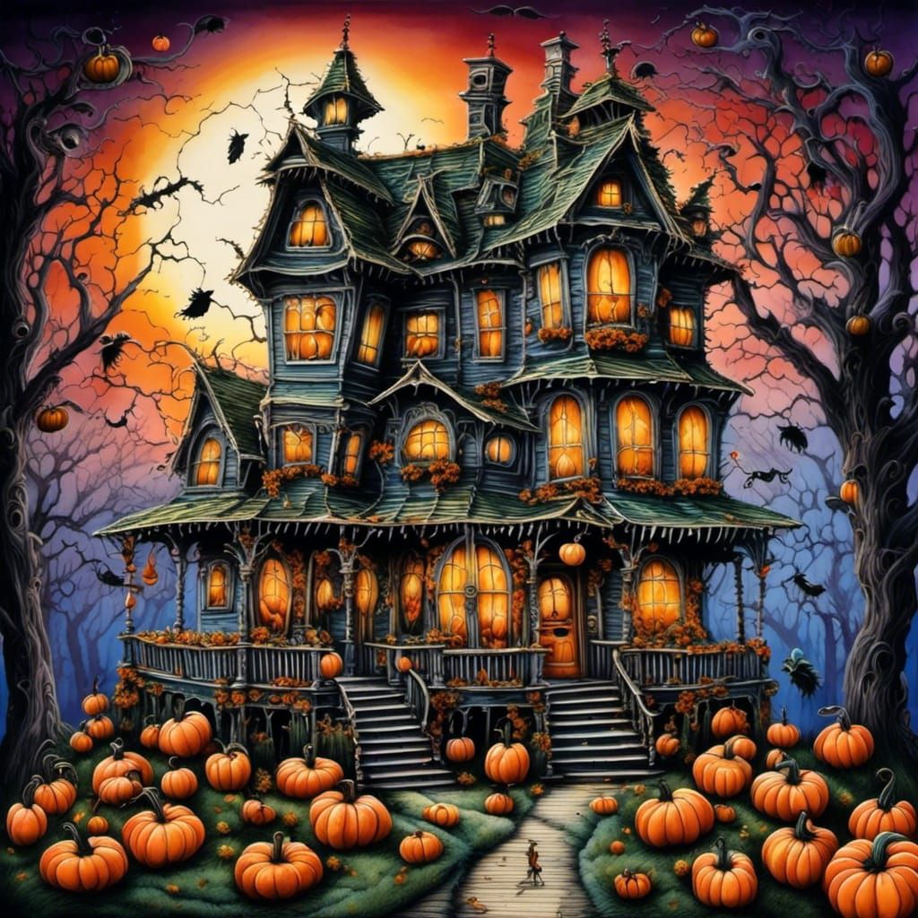 <lora:Timmy:1.0> beetlejuice style whimsical haunted house m...