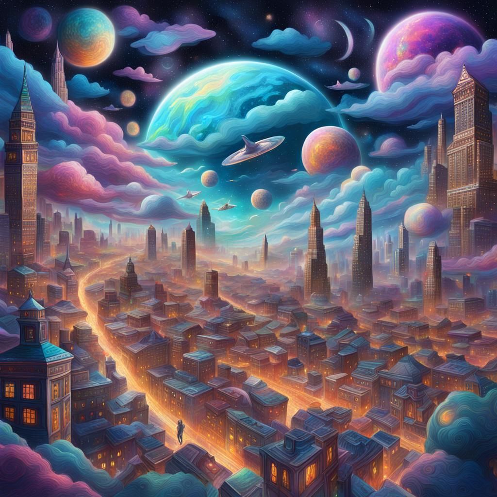 Cosmic City in Clouds with Cats