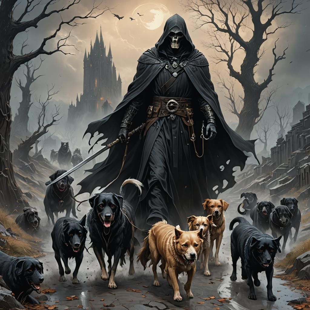 Grim Reaper's Walk in Mystical Gothic Landscape