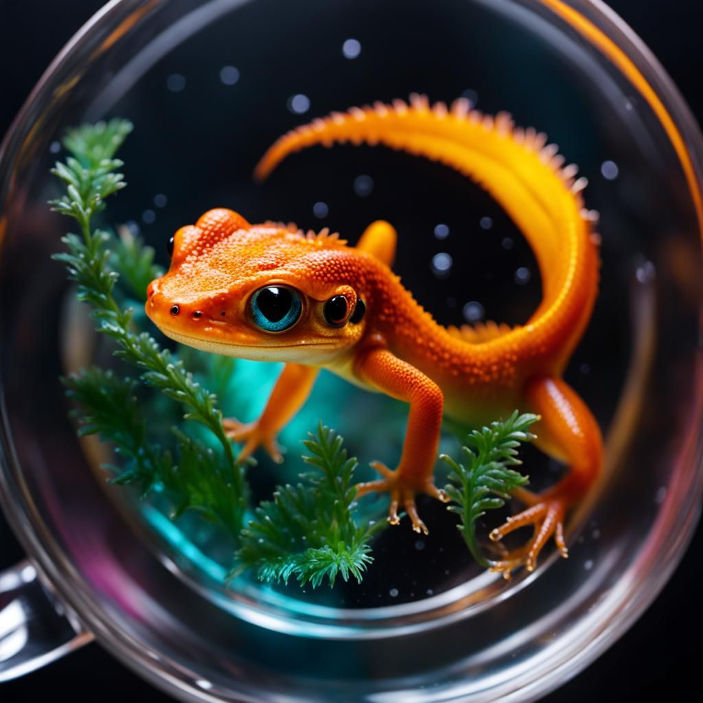 Adorable Newt in Vivid Colors with Volumetric Lighting