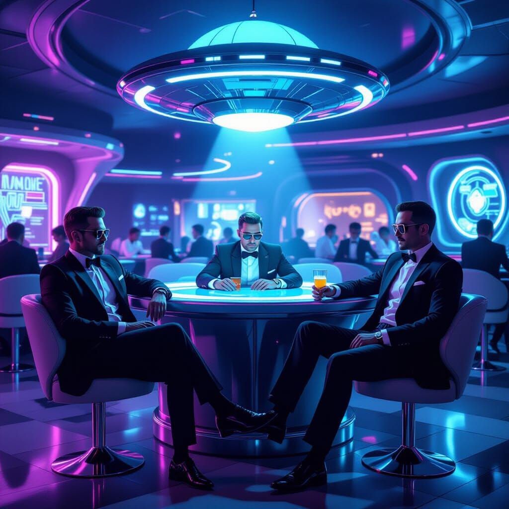 Men in Black at a Futuristic UFO Bar