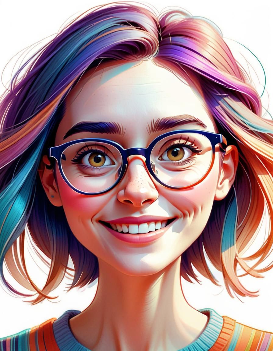 an happy girl with glasses (in the style of Pixar)
