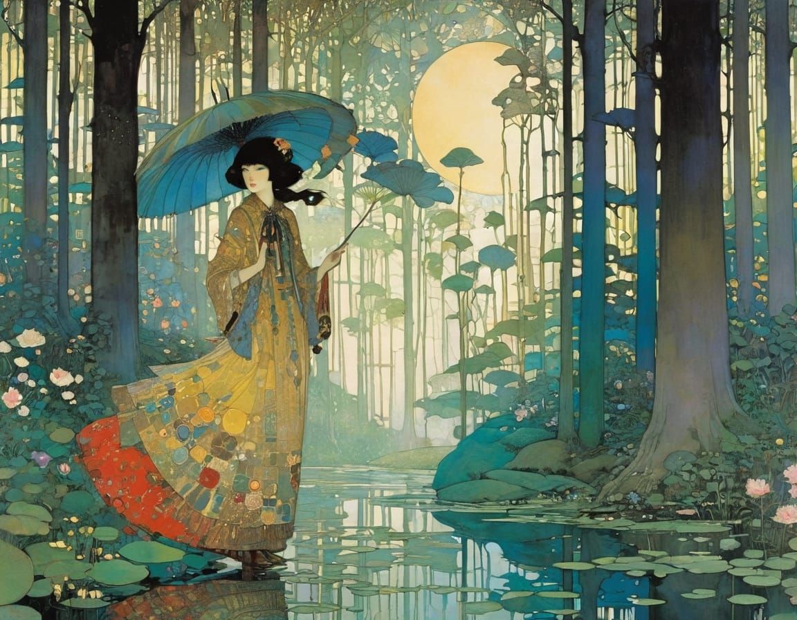 Enchanted Forest Landscape with Triadic Colors