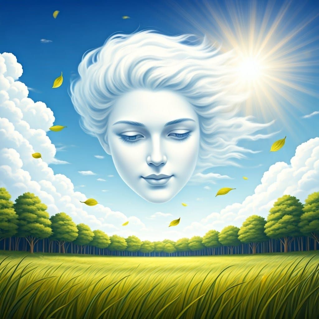 Cloud Face of Wind Blowing Leaves: Impressionistic Scene