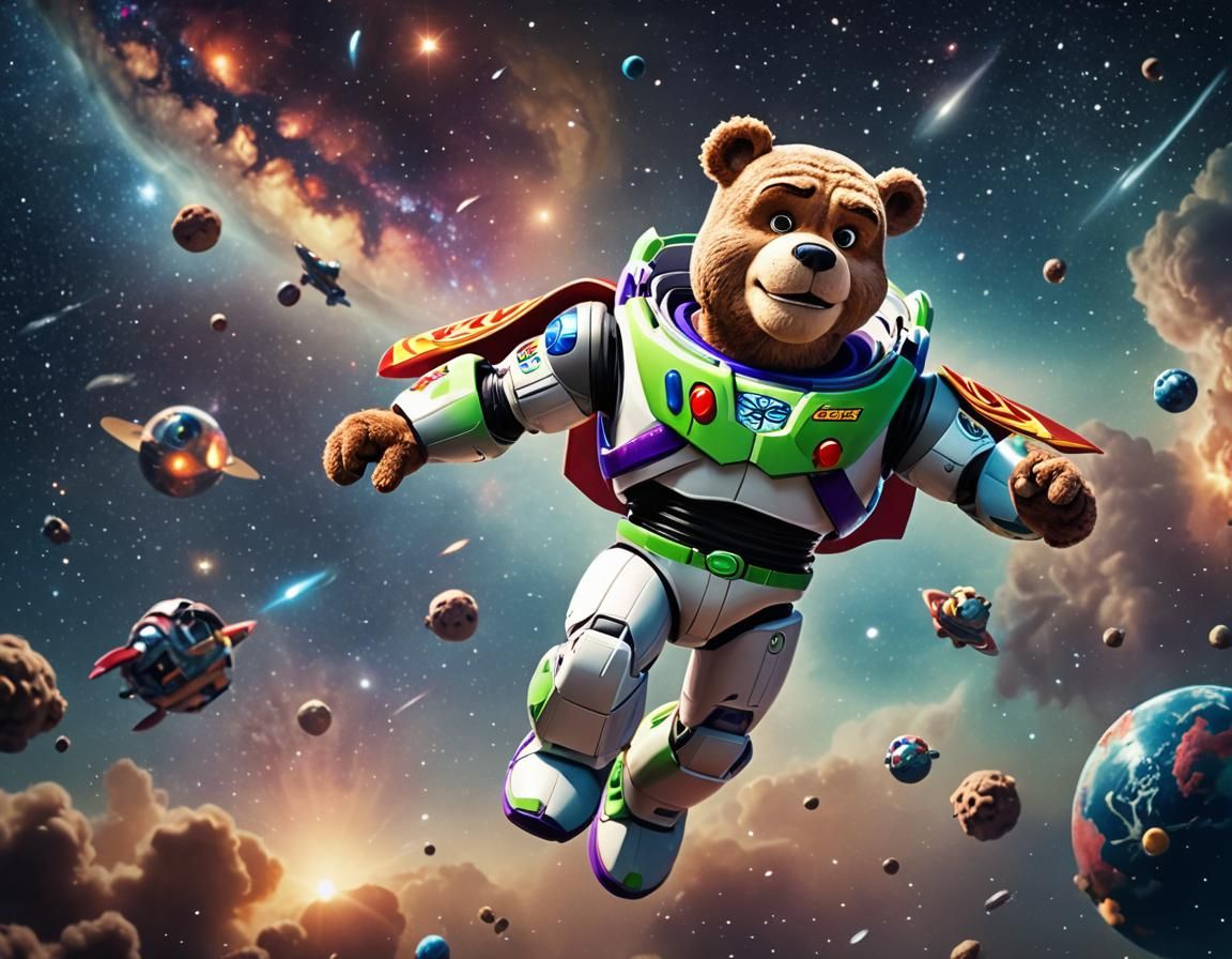 Teddy Bear Buzz Lightyear in Space Cartoon