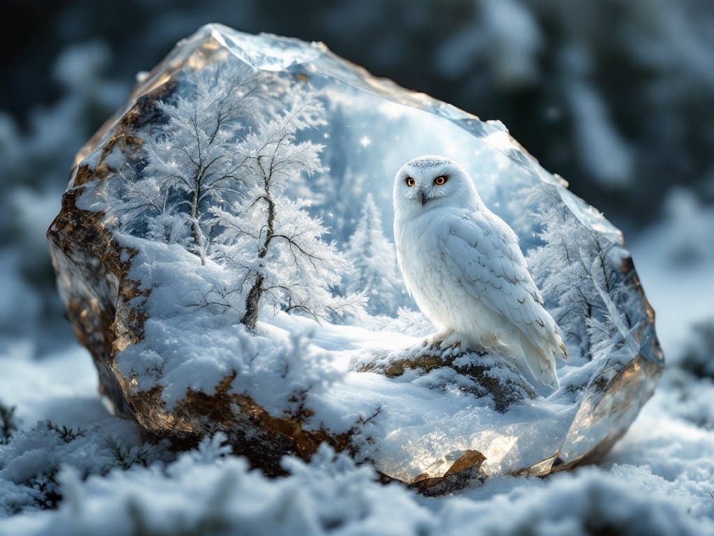 winter landscape and a snowy owl