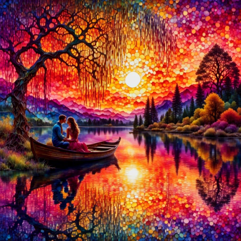 Impressionist Sunset Hug with Jigsaw Glass Tiles