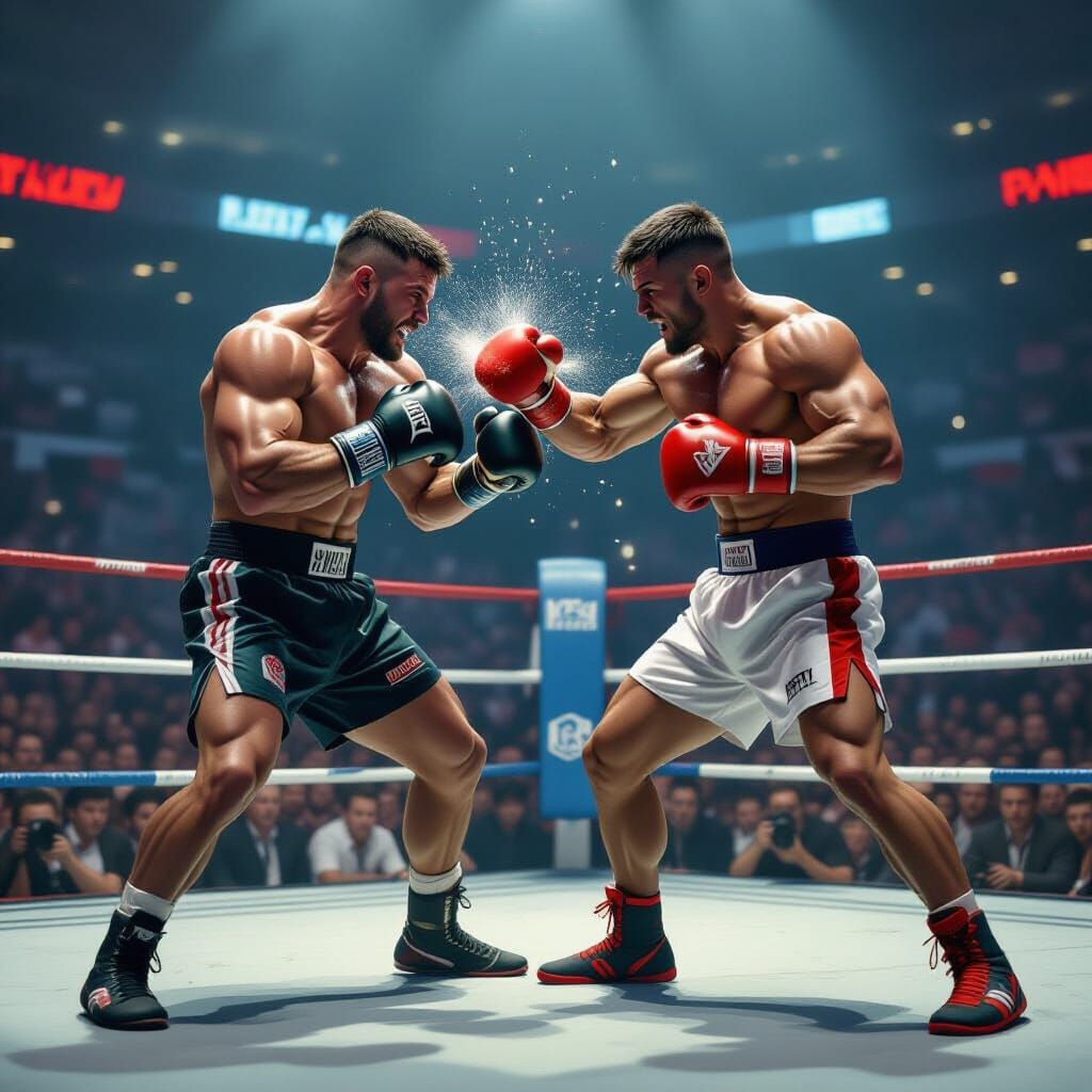 Intense Kickboxing Fight in Crowded Arena, Hyper-Realistic S...