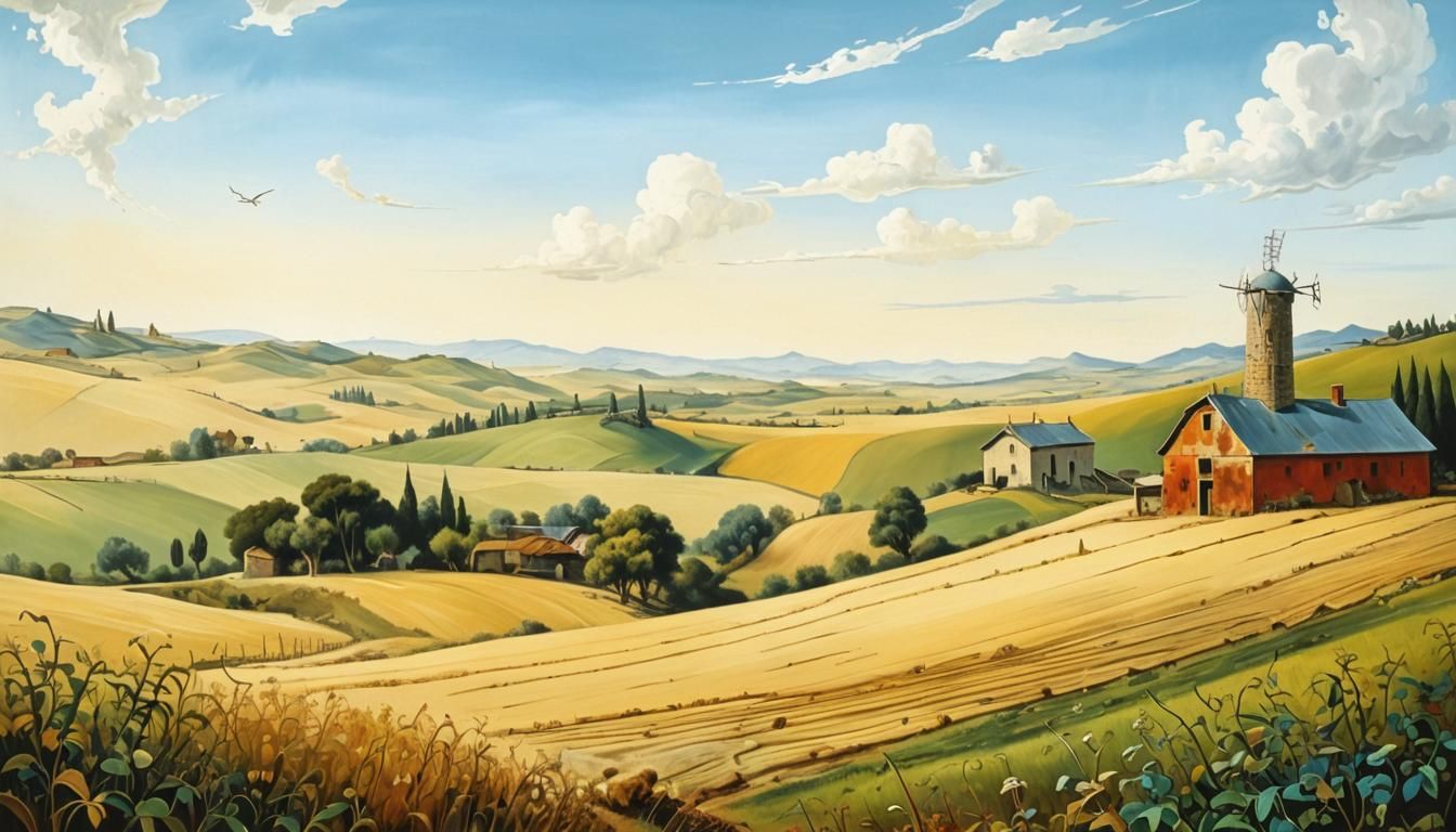 Surreal Farm Landscape in Dali Style