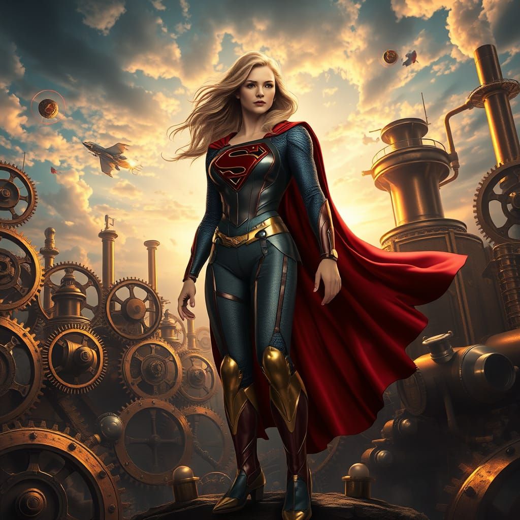 Steampunk Supergirl in Industrial Fantasy Aesthetic