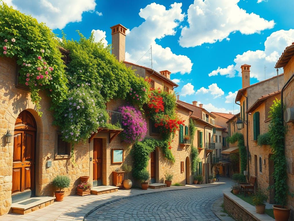 Surreal Village in Warm, Golden Light