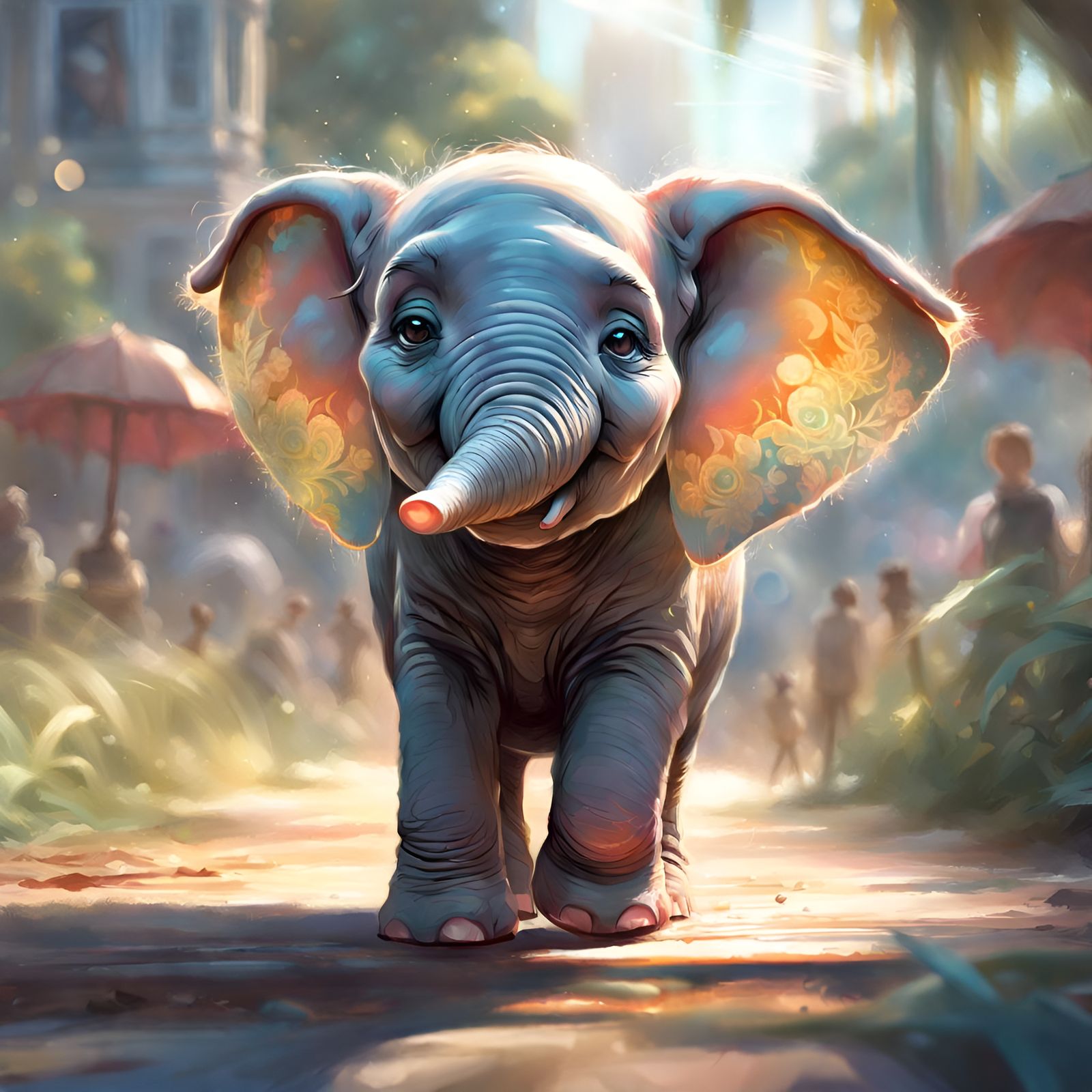Cheerful Elephant Portrait in Digital Art Style