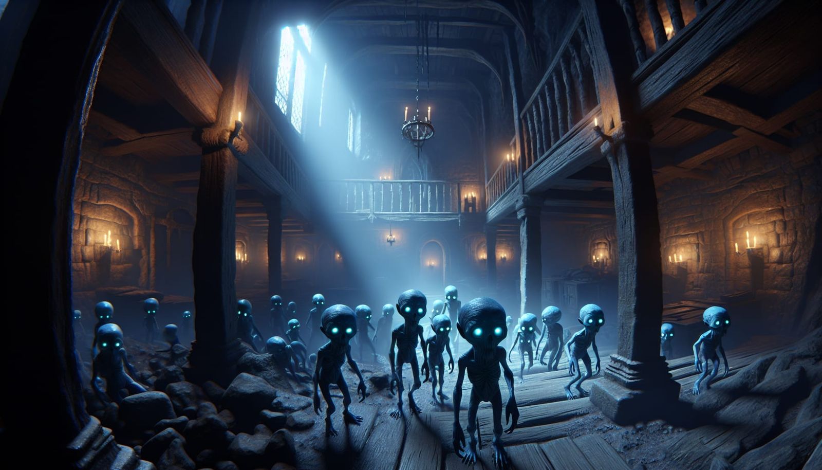 Terrifying Medieval Dungeon with Zombie-like Creatures