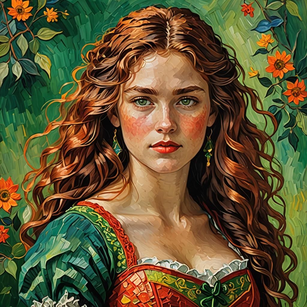 Glamorous Portrait in Impasto Style