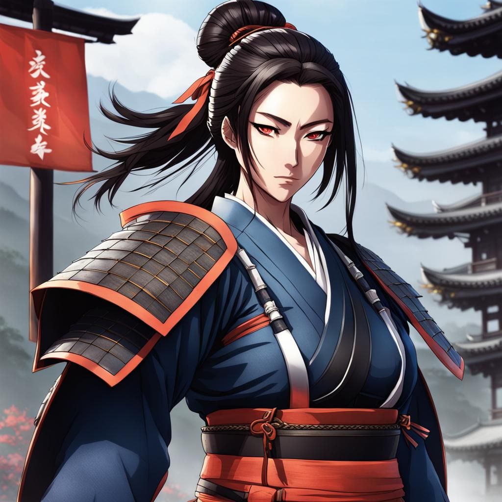 Beautiful Curvy Samurai in Anime Style