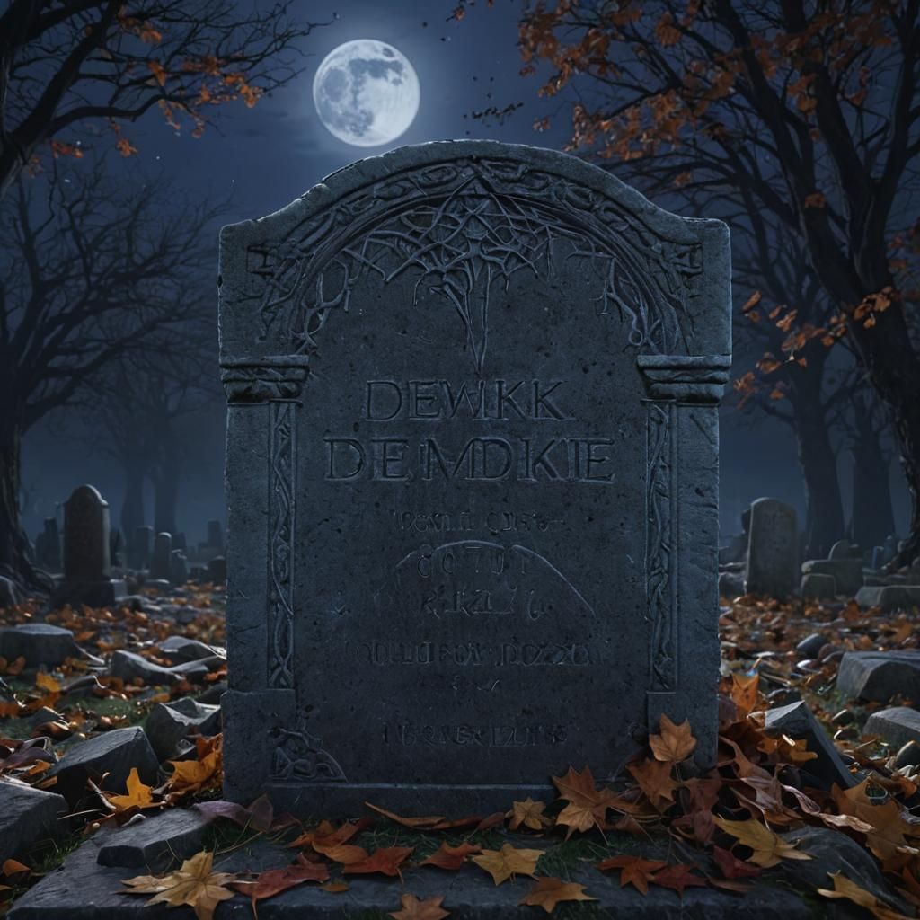 Eerie Gothic Gravestone Under Moonlight