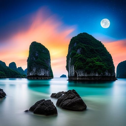 Enchanting Bioluminescent Maya Bay Beach at Night