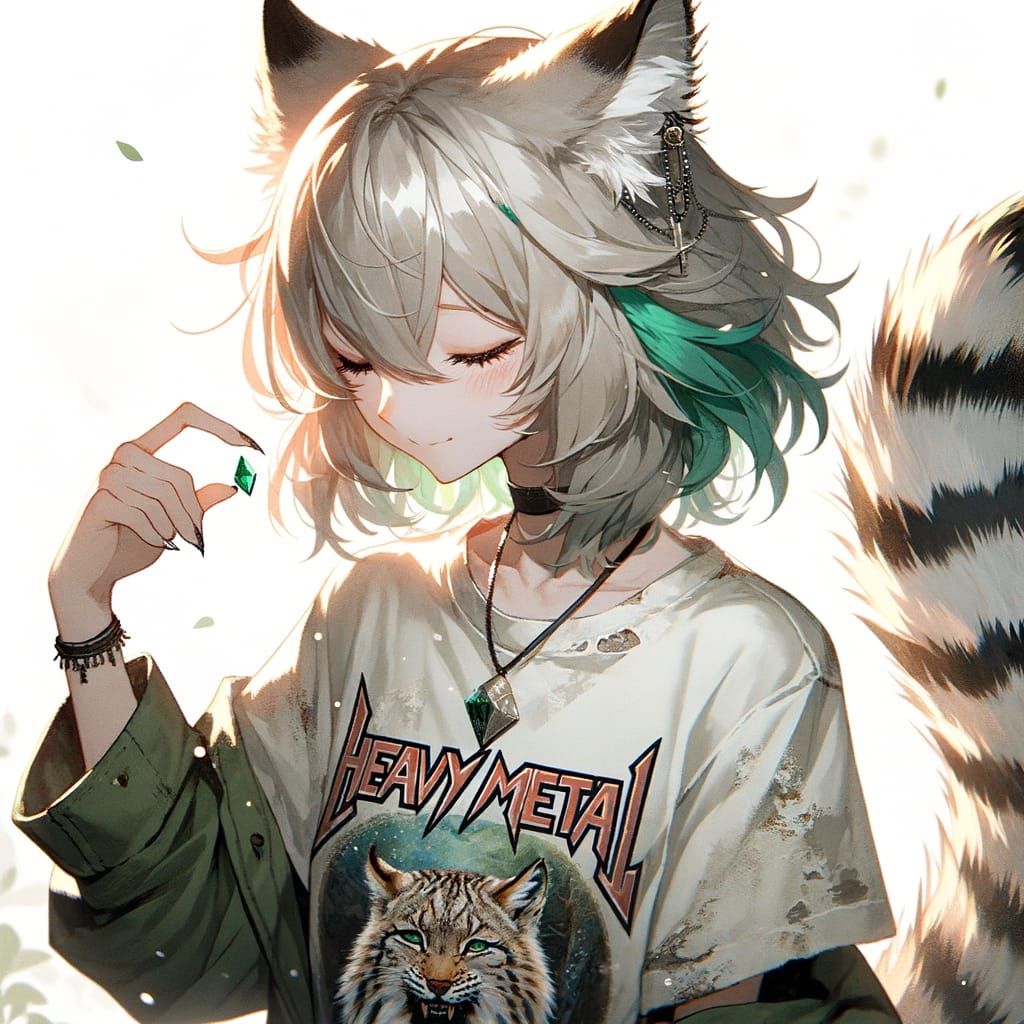Anime Lynx with Emerald Hair in High Fantasy Style