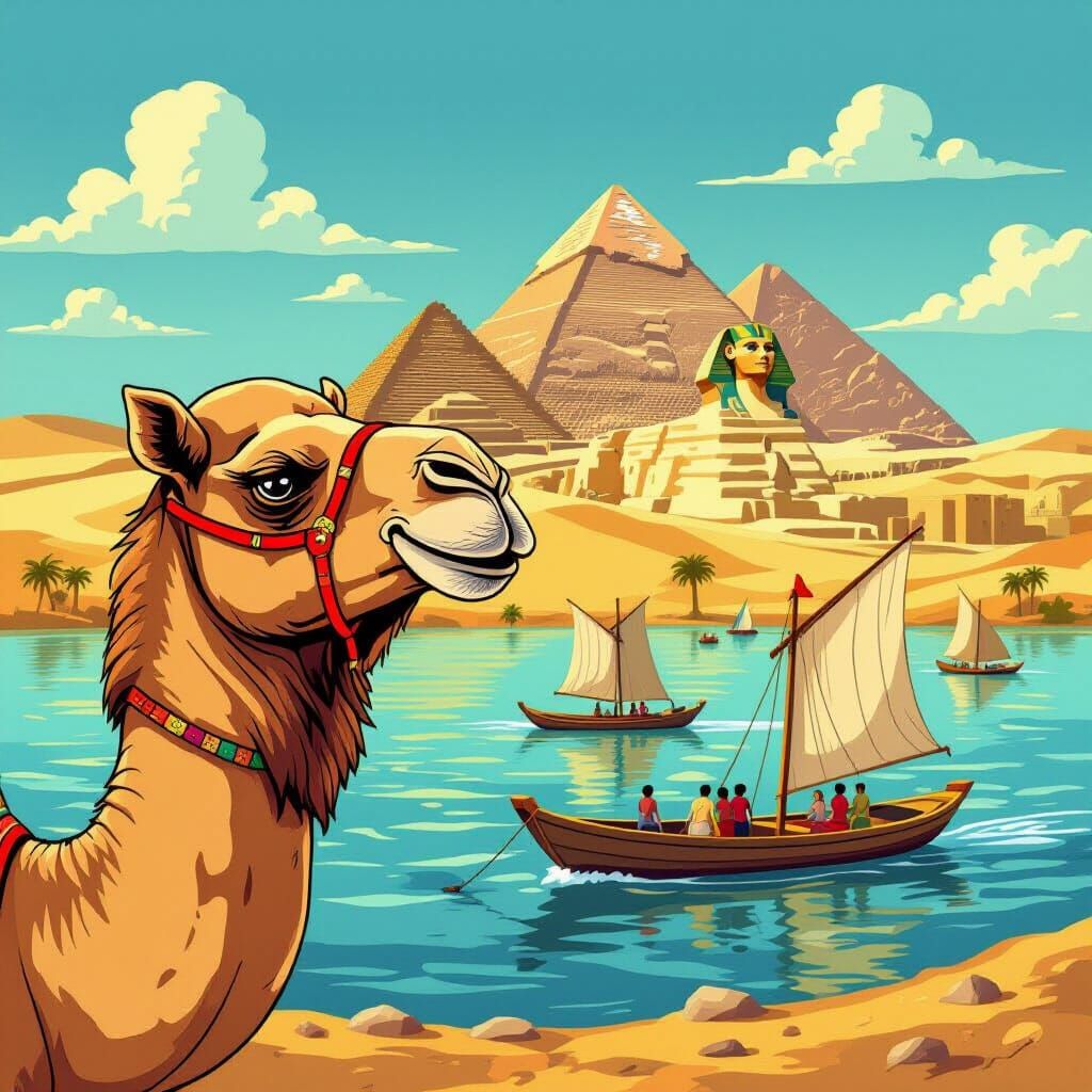 Humorous Cartoon: Camel's Affection for the Sphinx