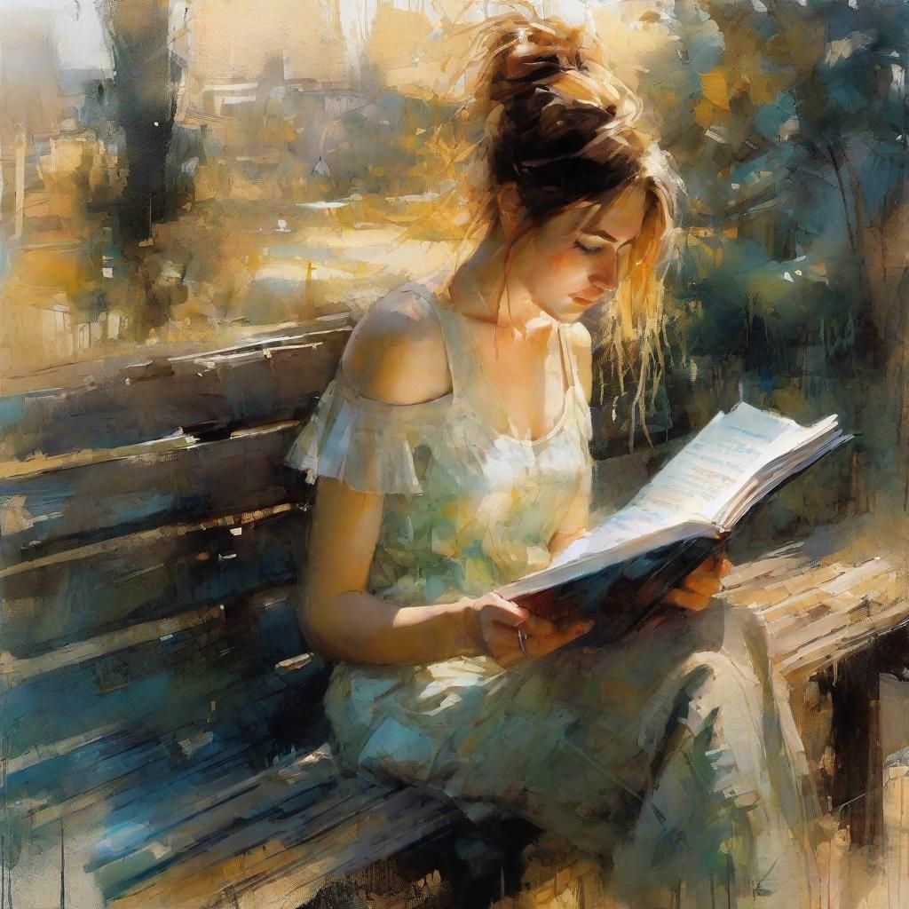 Woman Reading: Impressionist Gouache and Watercolor Painting