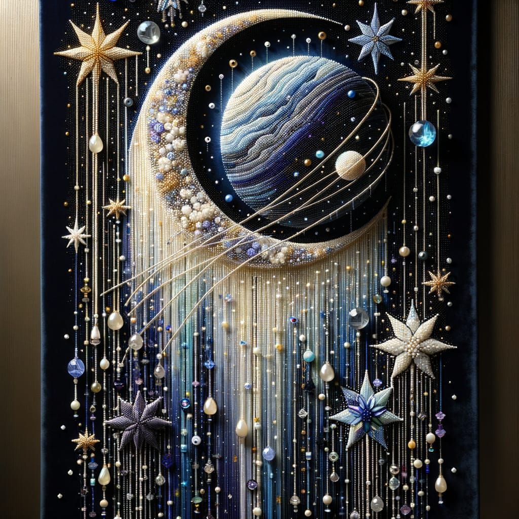 Celestial Bead Art Tapestry of Night Sky