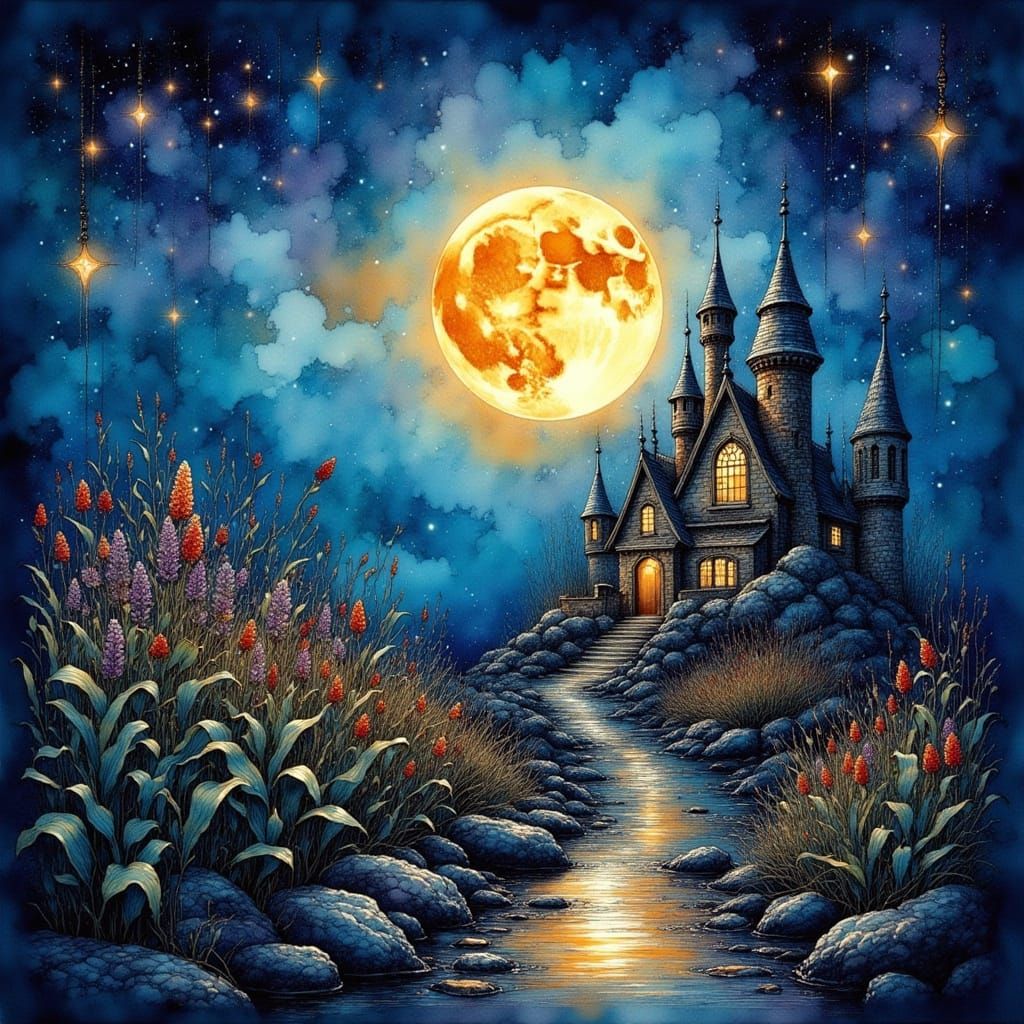 Majestic Castle Under Full Corn Moon