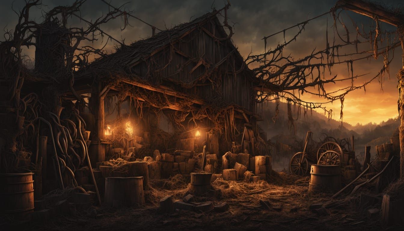 Dark Fantasy Farmstand Amidst Ancient Ruins