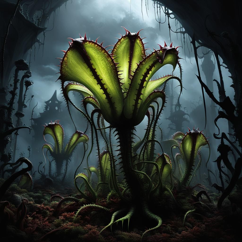 Gigantic Carnivorous Venus Flytrap in Dark Surrealism