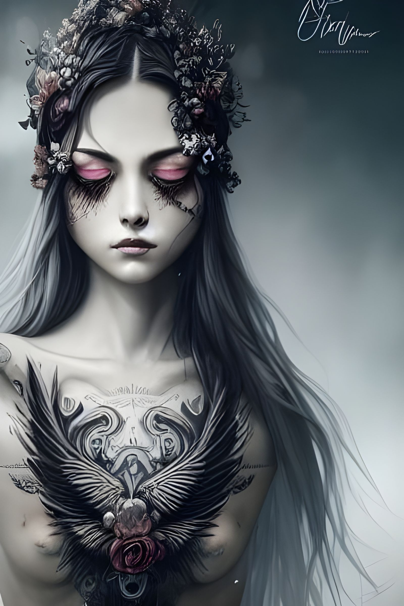 Tattooed Goddess Close-Up: Digital Art Illustration