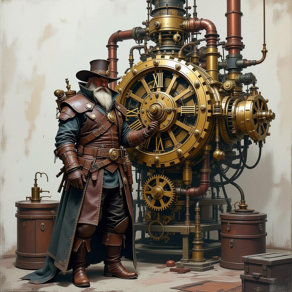 Steampunk Wizard Amidst Clockwork Engine