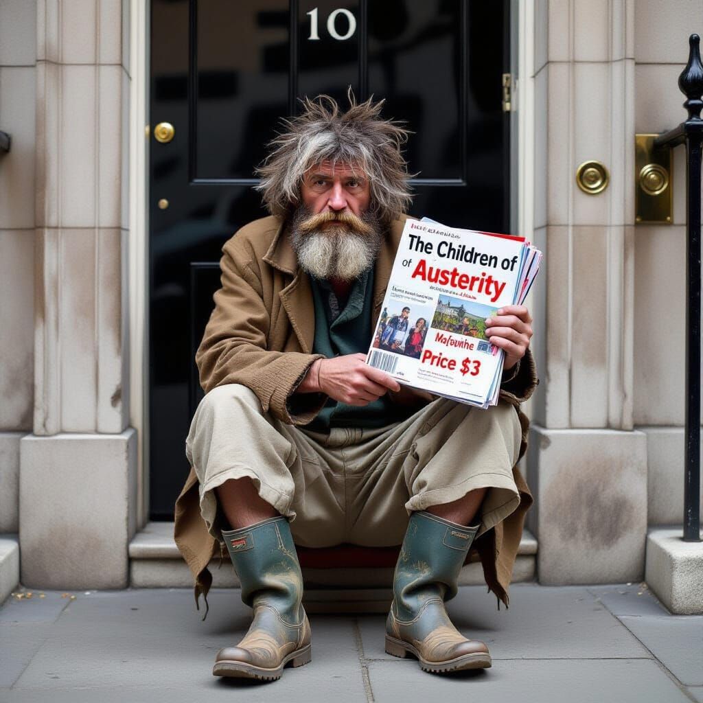 Homeless Man Holding Magazine Outside Downing Street
